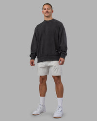 Man wearing Segmented Oversized Sweater - Black Washed | Model:Jaiden | Size:M