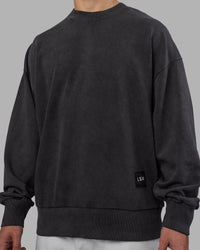 Man wearing Segmented Oversized Sweater - Black Washed | Model:Jaiden | Size:M
