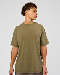 Man wearing Shadow Mode FLXCotton Oversized Tee - Walnut Grey Washed | Model:Leandro | Size:M