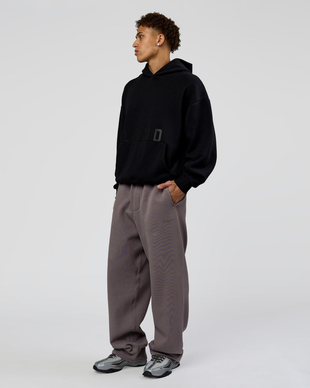 Man wearing Shadow Mode Oversized Hoodie - Black | Model:Leandro | Size:M - view 10