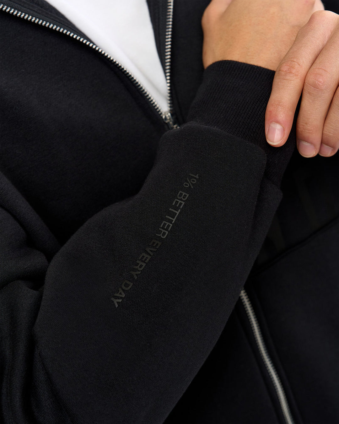 Man wearing Shadow Mode Oversized Zip Through Hoodie - Black | Model:Leandro | Size:M