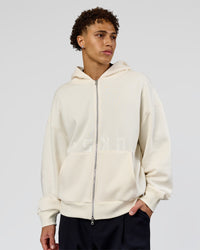 Man wearing Shadow Mode Oversized Zip Through Hoodie - Off White | Model:Leandro | Size:M | Thumbnail Index: 1