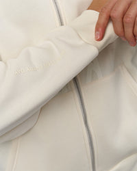Man wearing Shadow Mode Oversized Zip Through Hoodie - Off White | Model:Leandro | Size:M | Thumbnail Index: 2