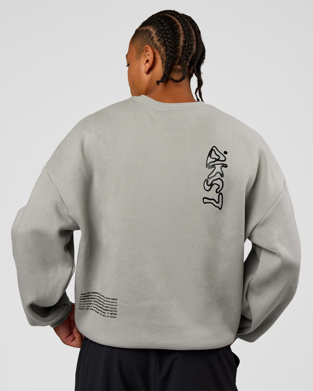 Man wearing Static Grit Boxy Crew - Alloy-Black | Model:Malebo | Size:M