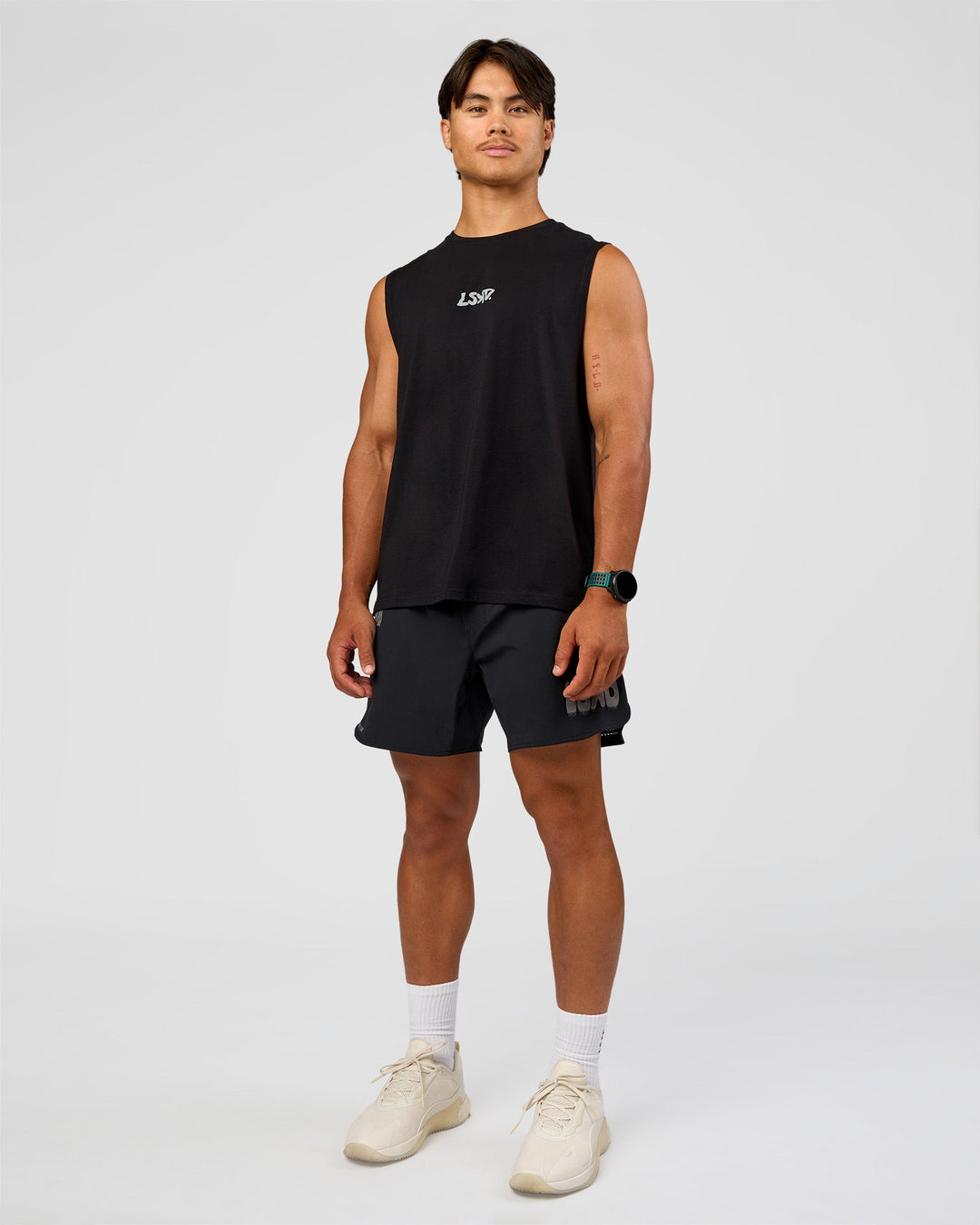 Man wearing Static Grit FLXCotton Tank - Black | Model:George | Size:M