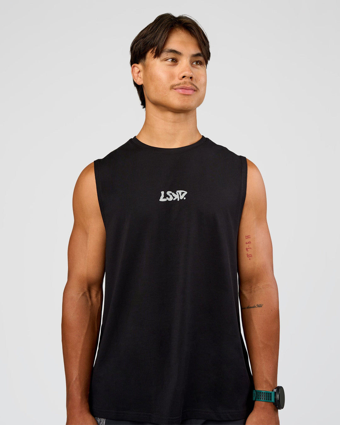Man wearing Static Grit FLXCotton Tank - Black | Model:George | Size:M