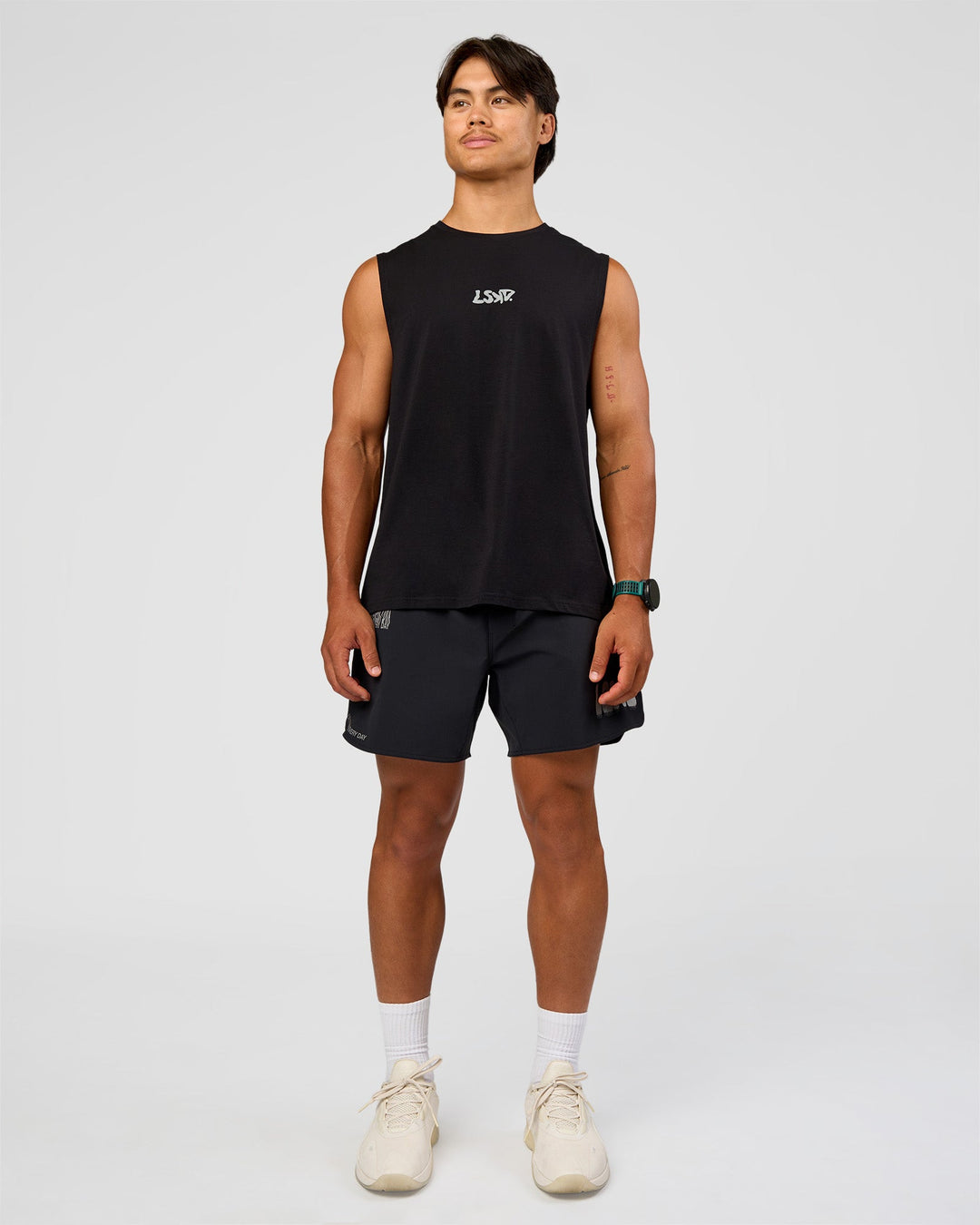 Man wearing Static Grit Lift 6" Short - Black-Alloy | Model:George | Size:M