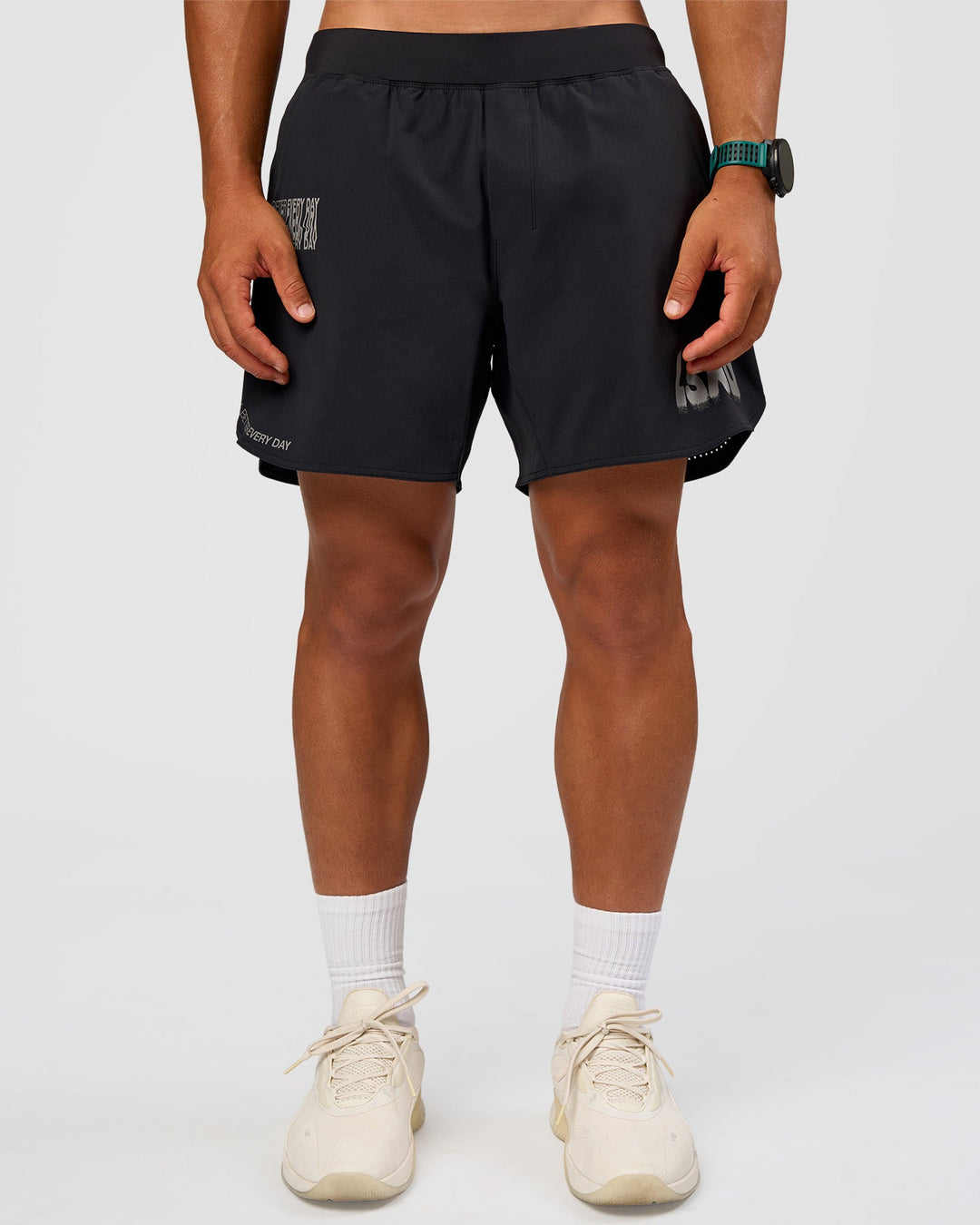 Man wearing Static Grit Lift 6" Short - Black-Alloy | Model:George | Size:M