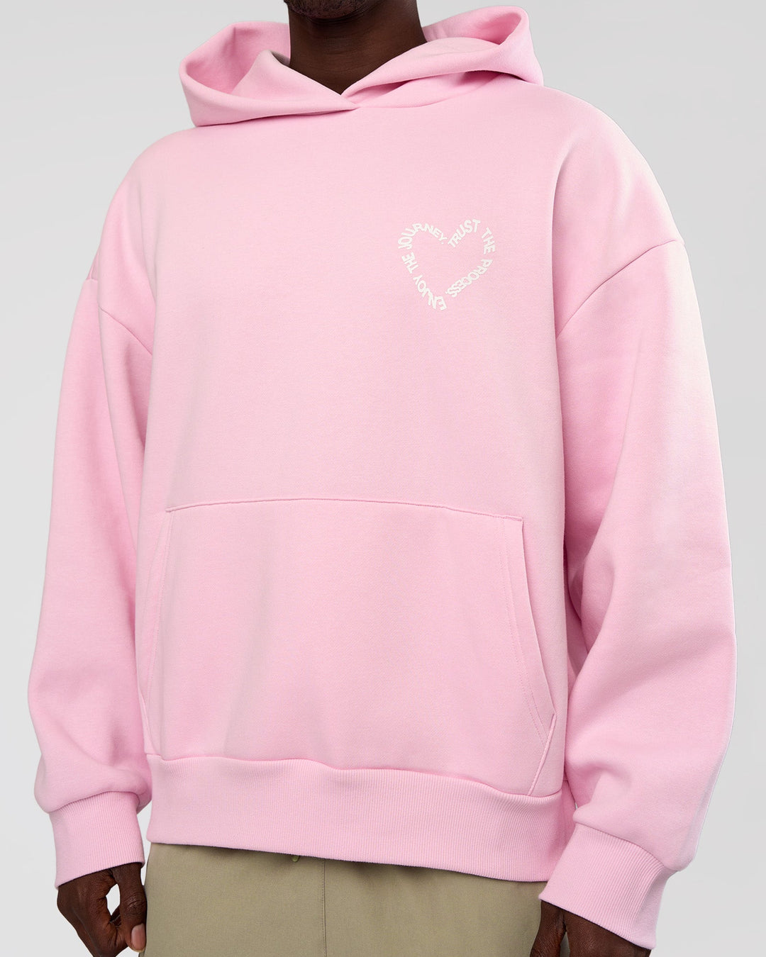 Man wearing Unisex Love The Process Oversize Hoodie - Marshmallow-White | Model:Okello | Size:M