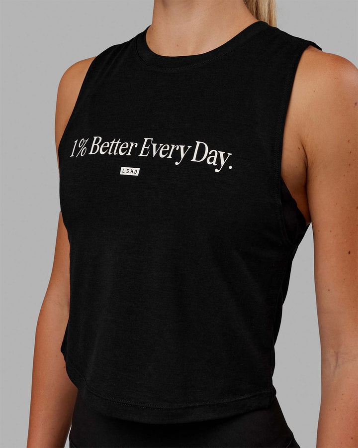 Woman wearing 1% Better Training Tank - Black-White
