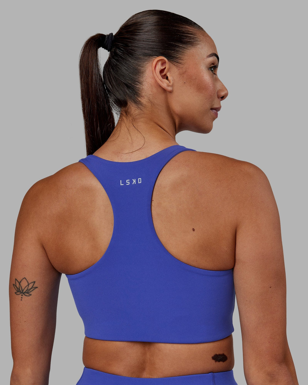 Woman wearing Ace Long Line Bra - Power Cobalt