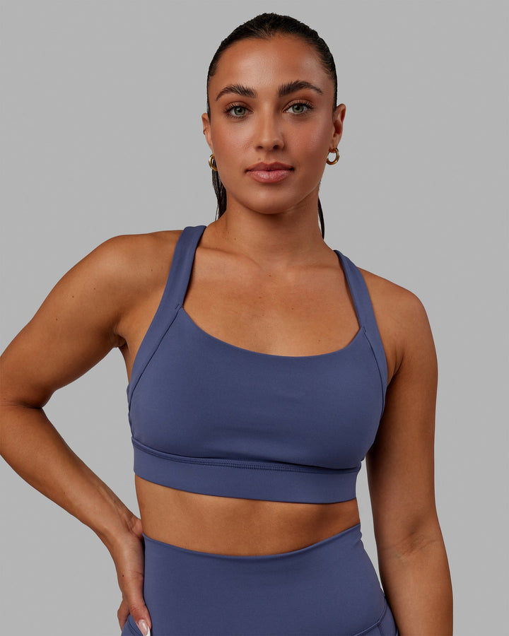 Woman wearing Advance Sports Bra - Future Dusk