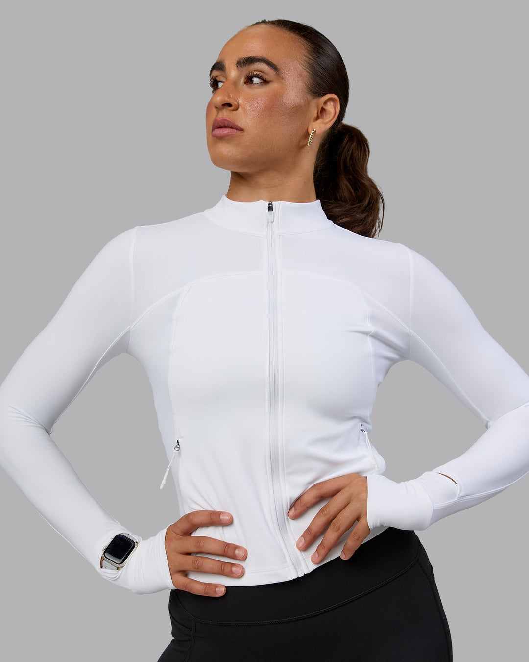 Woman wearing Aspire Jacket - White