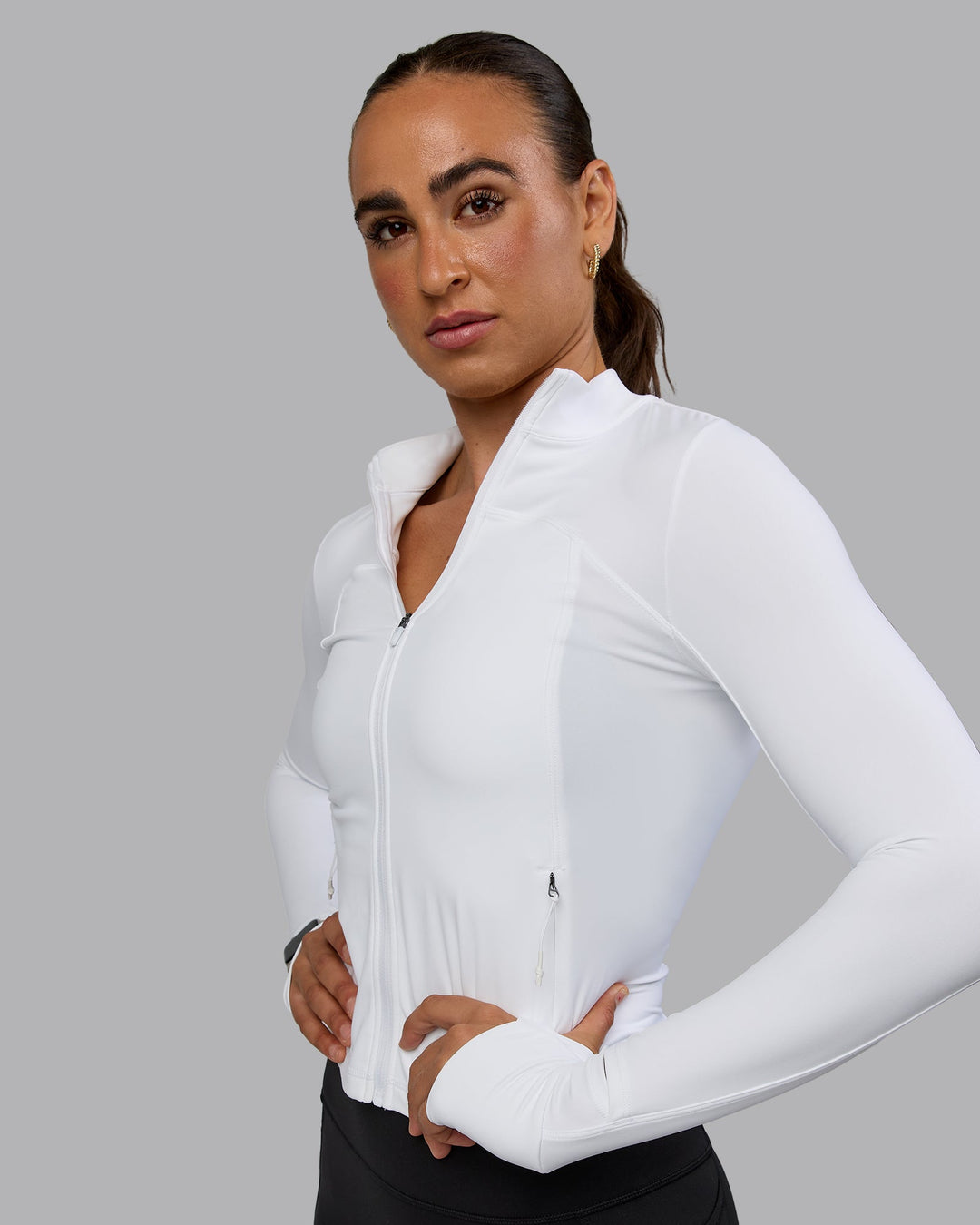 Woman wearing Aspire Jacket - White