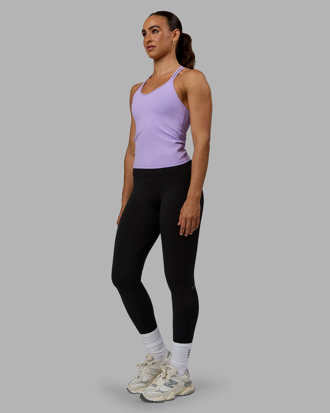 Woman wearing Balance Active Shelf Bra Tank - Pale Lilac