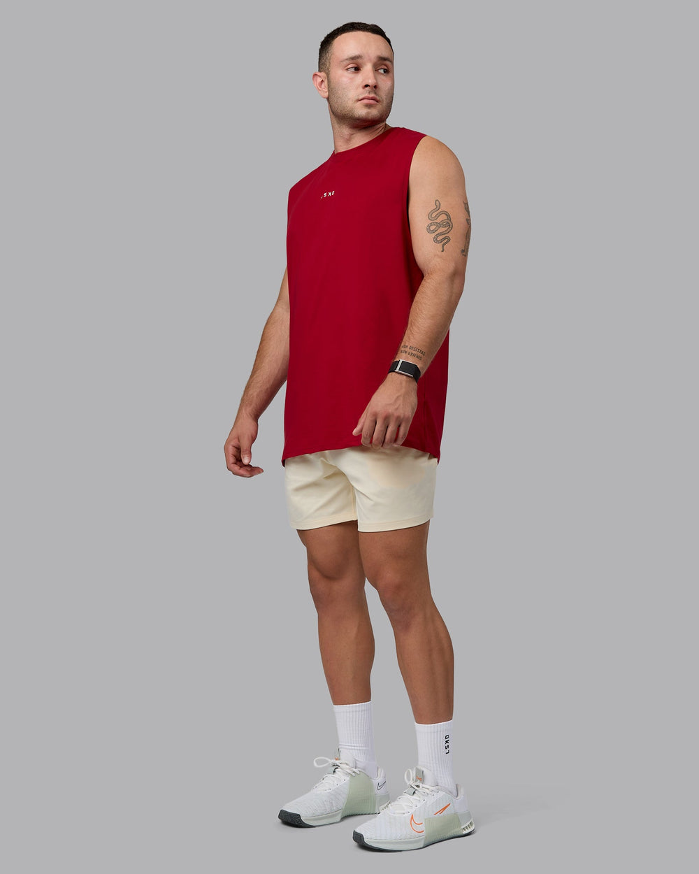 Man wearing Base FLXCotton Tank - Cherry Red-Ivory