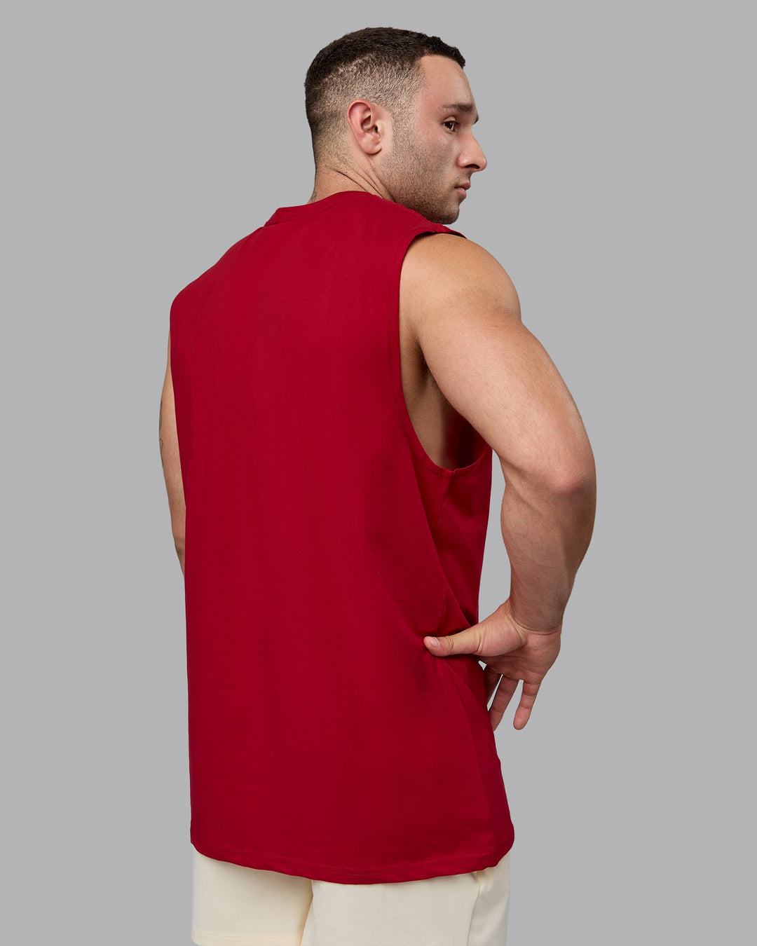 Man wearing Base FLXCotton Tank - Cherry Red-Ivory