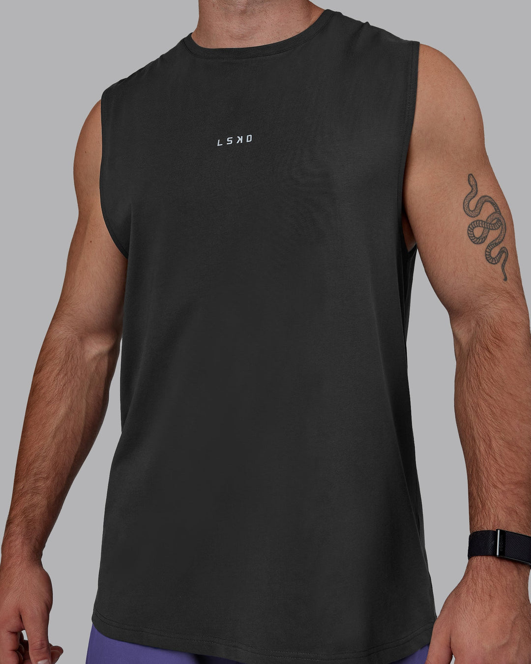 Man wearing Base FLXCotton Tank - Pirate Black