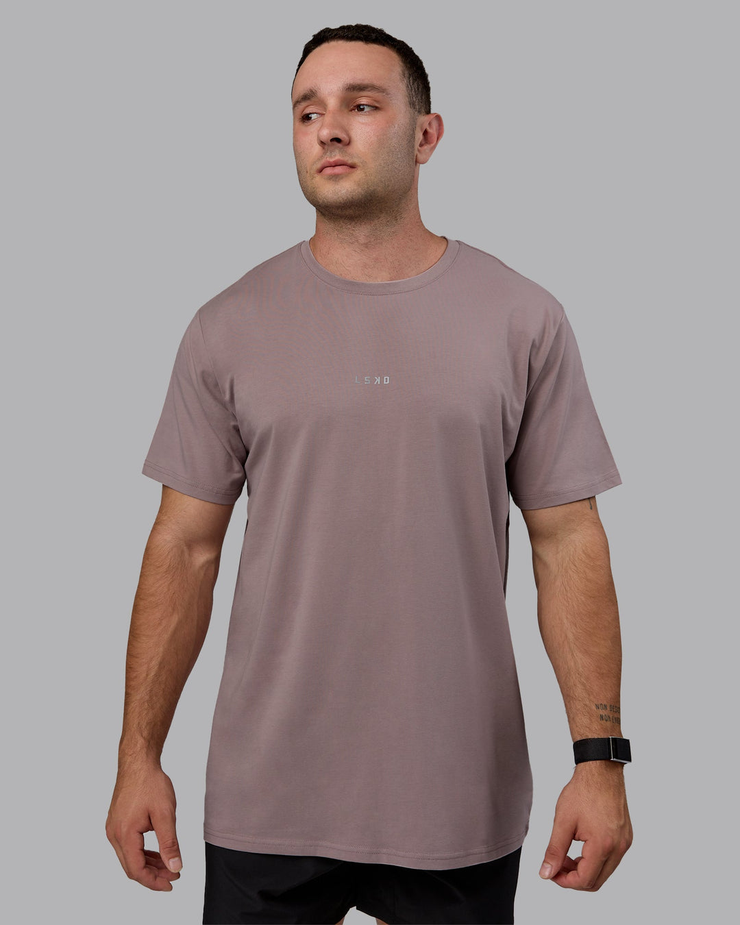 Man wearing Base FLXCotton Tee - Greyish Purple