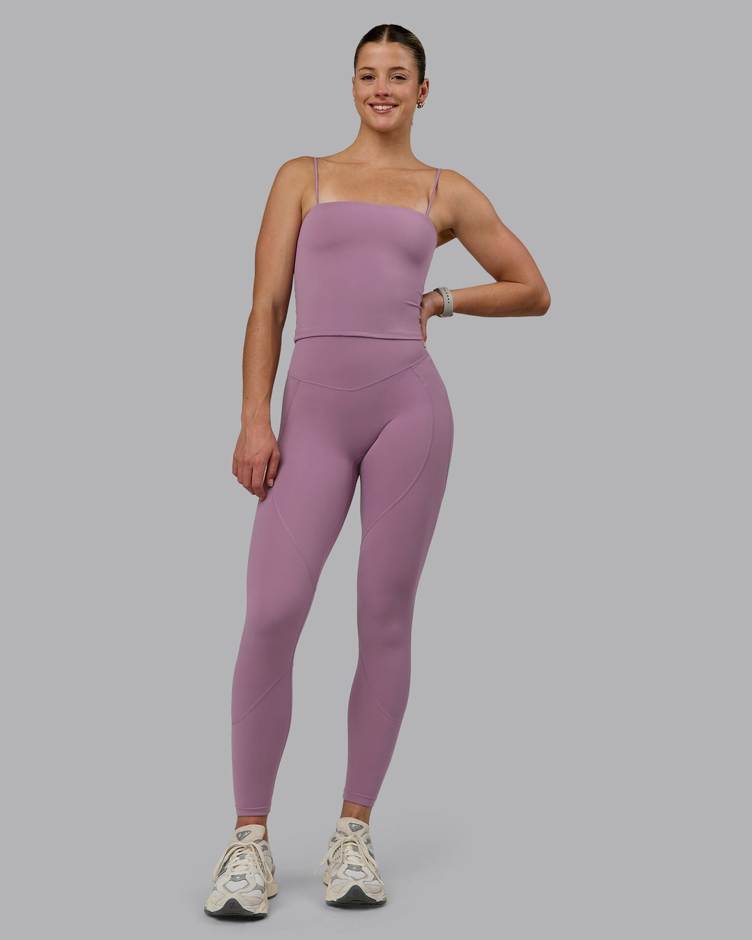 Woman wearing Blaze Full Length Leggings - Grape