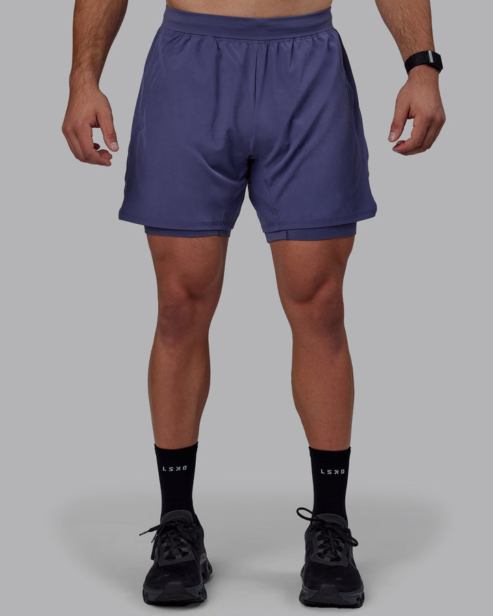 Man wearing Challenger 6&quot; Lined Performance Shorts - Future Dusk
