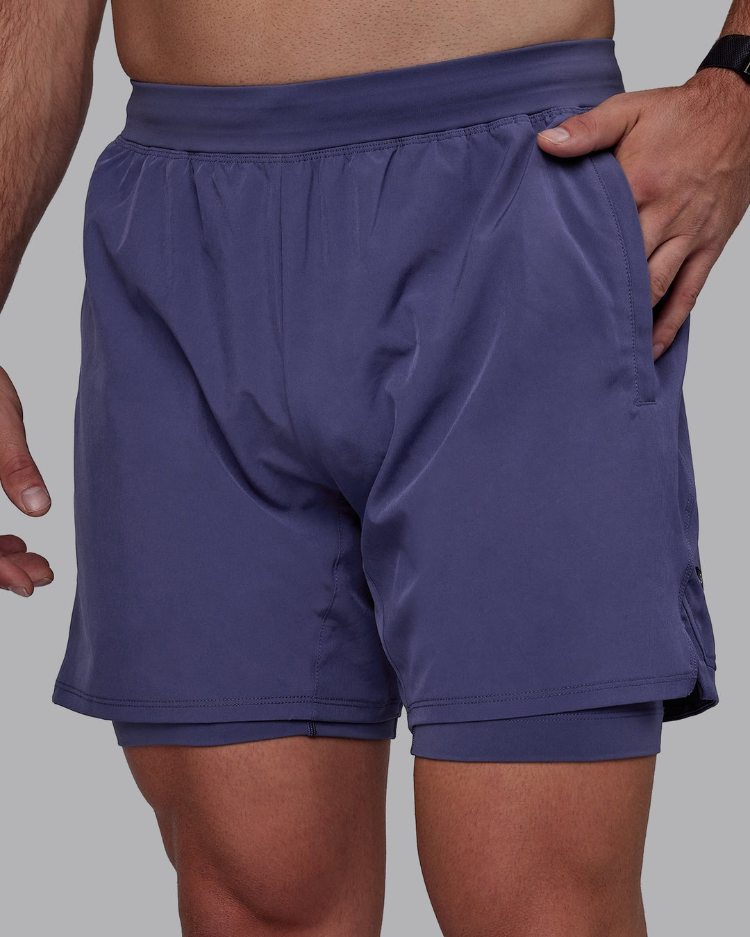 Man wearing Challenger 6&quot; Lined Performance Shorts - Future Dusk