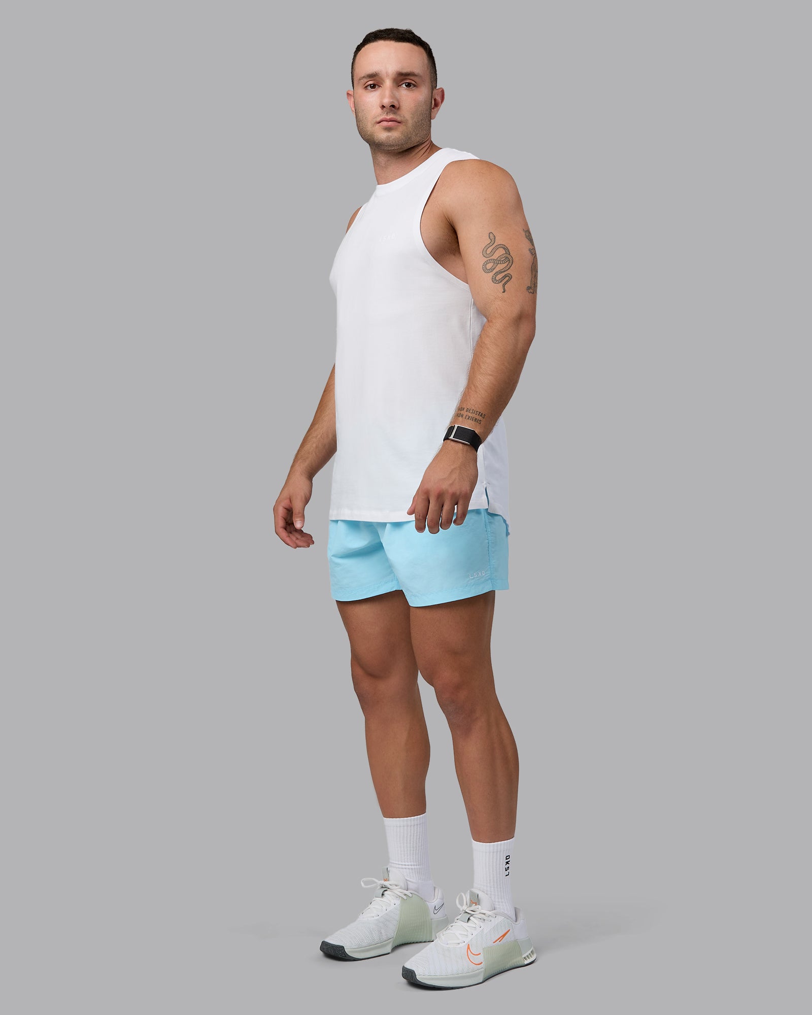 Man wearing Classic 5" Shorts - Crystal Blue