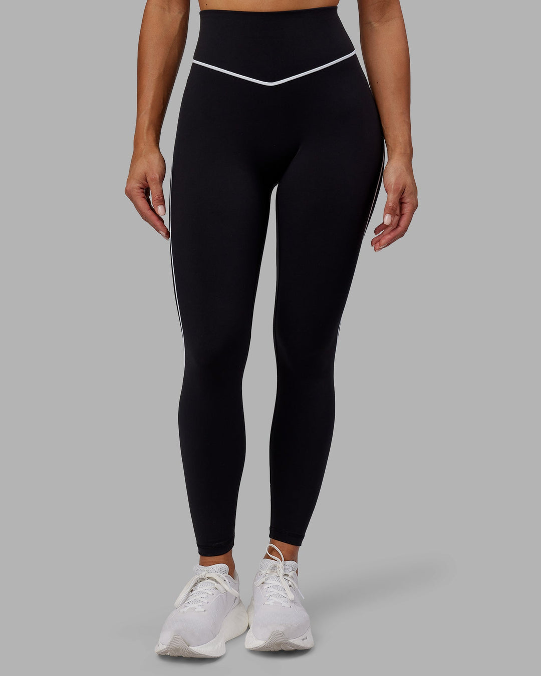 Woman wearing Contrast Full Length Leggings - Black-White