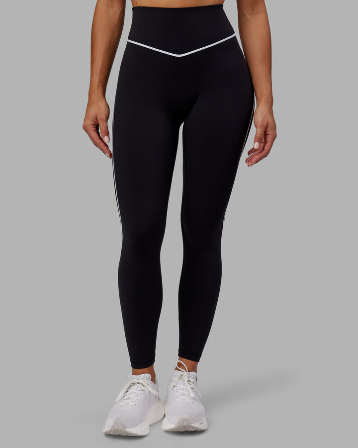 Woman wearing Contrast Full Length Leggings - Black-White
