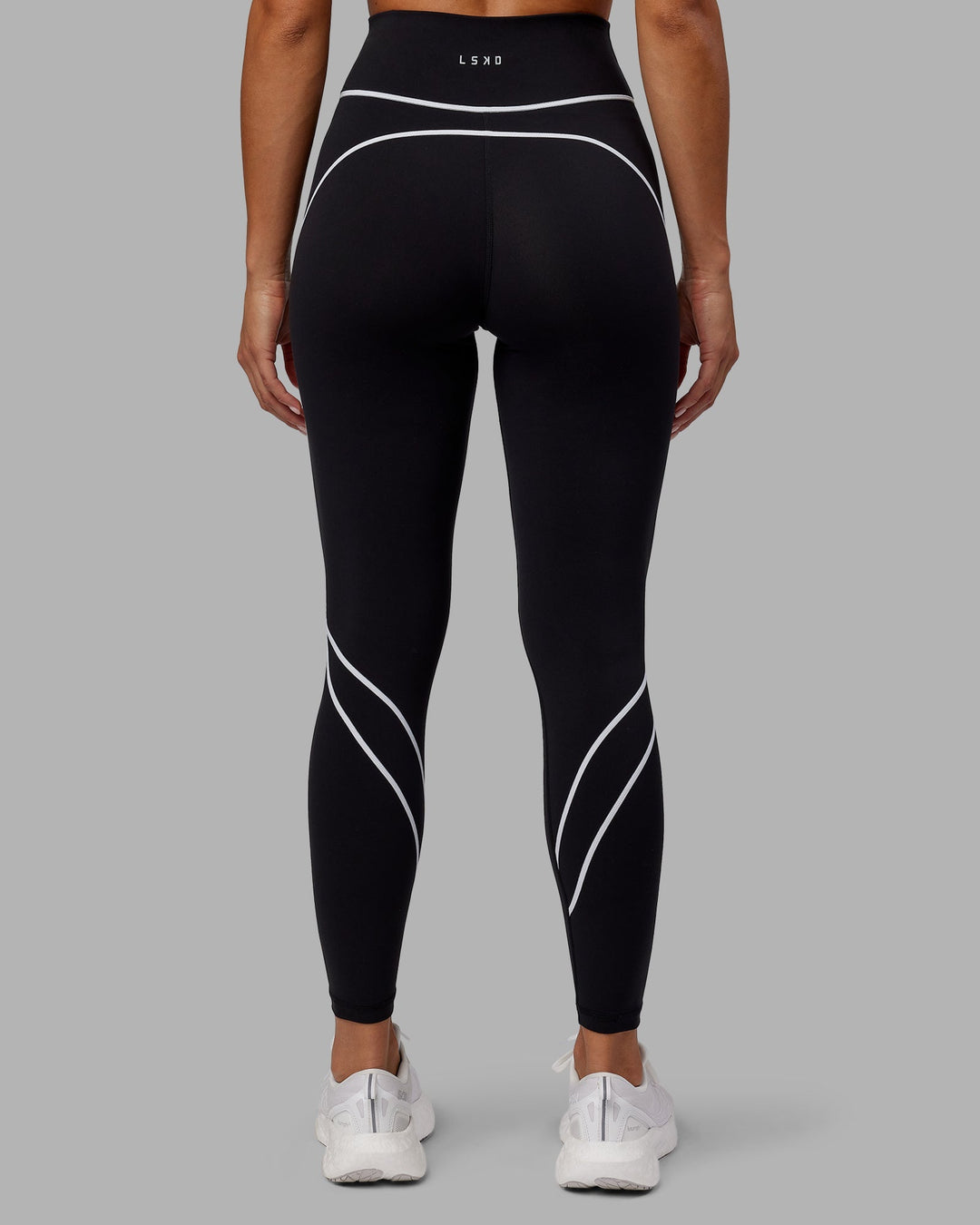 Woman wearing Contrast Full Length Leggings - Black-White