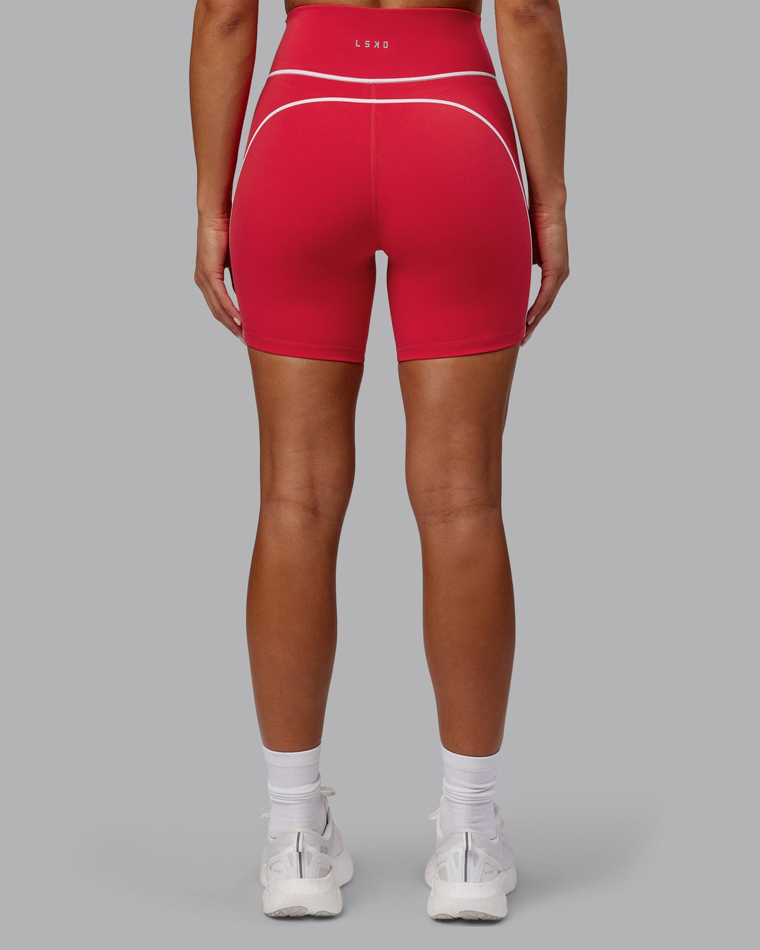 Woman wearing Contrast Mid-Length Shorts - Scarlet-White