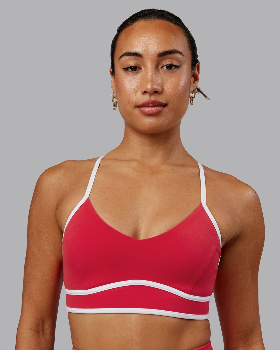 Woman wearing Contrast Sports Bra - Scarlet-White