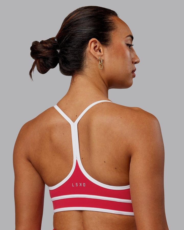 Woman wearing Contrast Sports Bra - Scarlet-White
