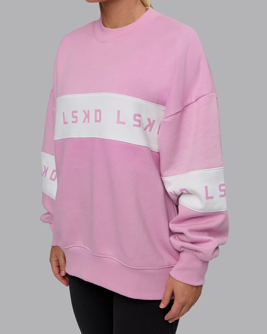 Woman wearing Disc Oversized Sweater - Bubblegum-Light Bubblegum