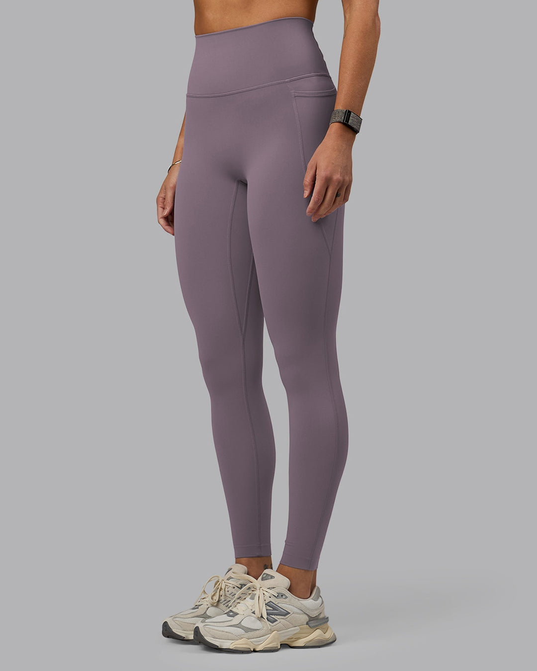 Woman wearing Elixir Ultra High-Rise Full Length Legging Pockets - Purple Sage