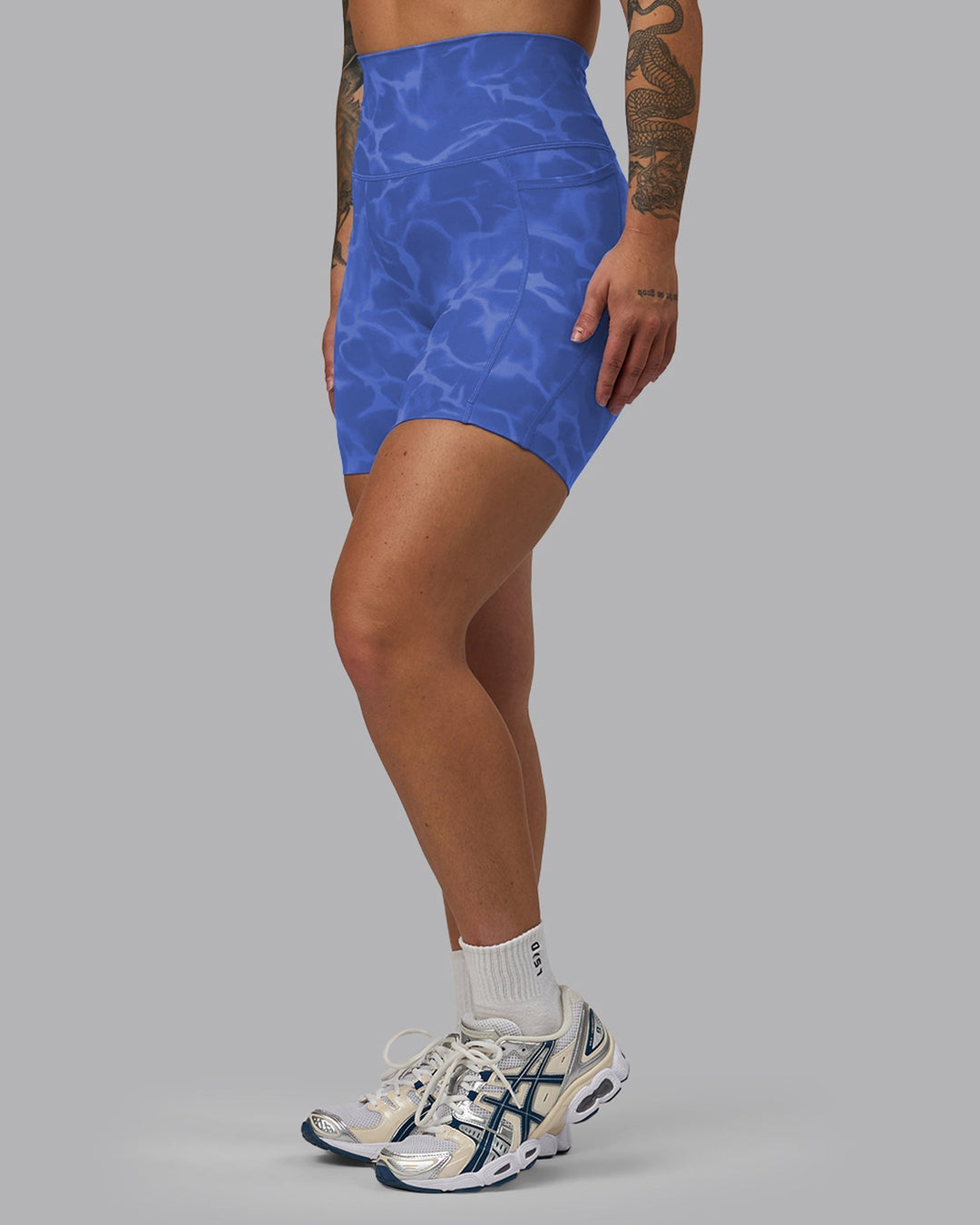 Woman wearing Elixir Mid-Length Shorts With Pockets - Tranquil-Power Cobalt