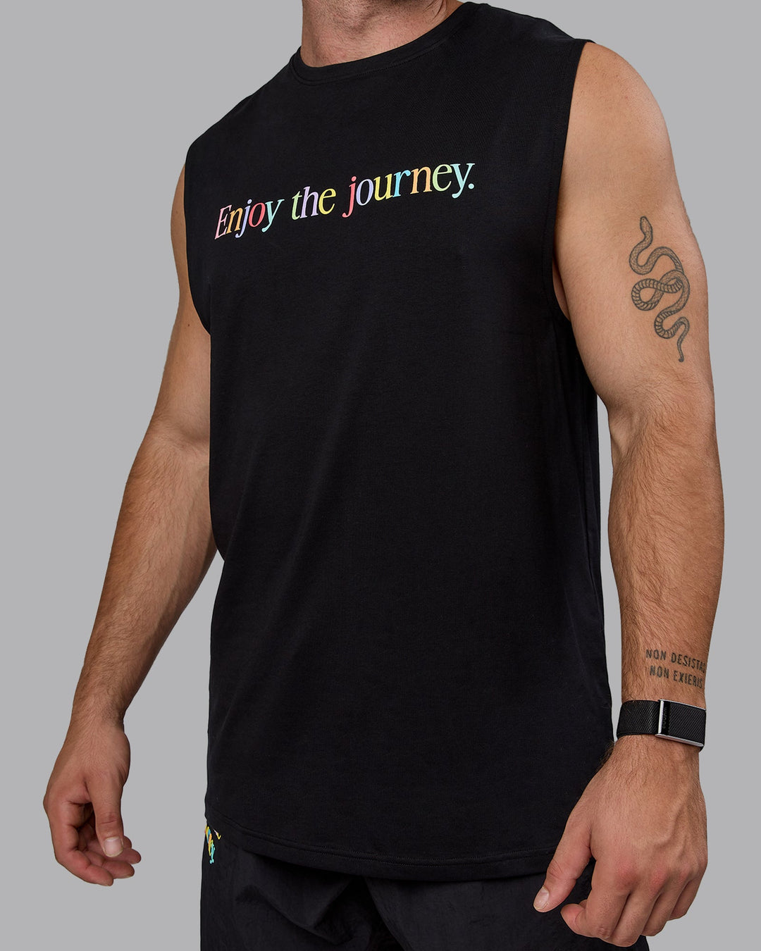 Man wearing Enjoy The Journey FLXCotton Tank - Black-Multi