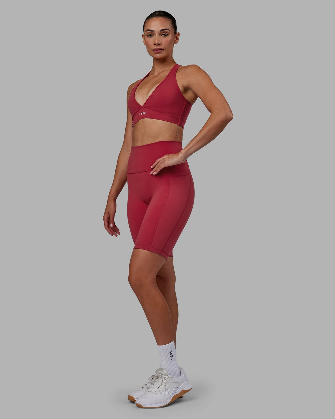 Woman wearing Fusion Bike Shorts - Claret