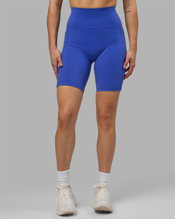 Woman wearing Fusion Bike Shorts - Power Cobalt
