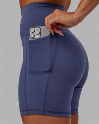 Woman wearing Fusion Ultra High-Rise 6" Short Pockets - Future Dusk | Model:Gabby | Size:S