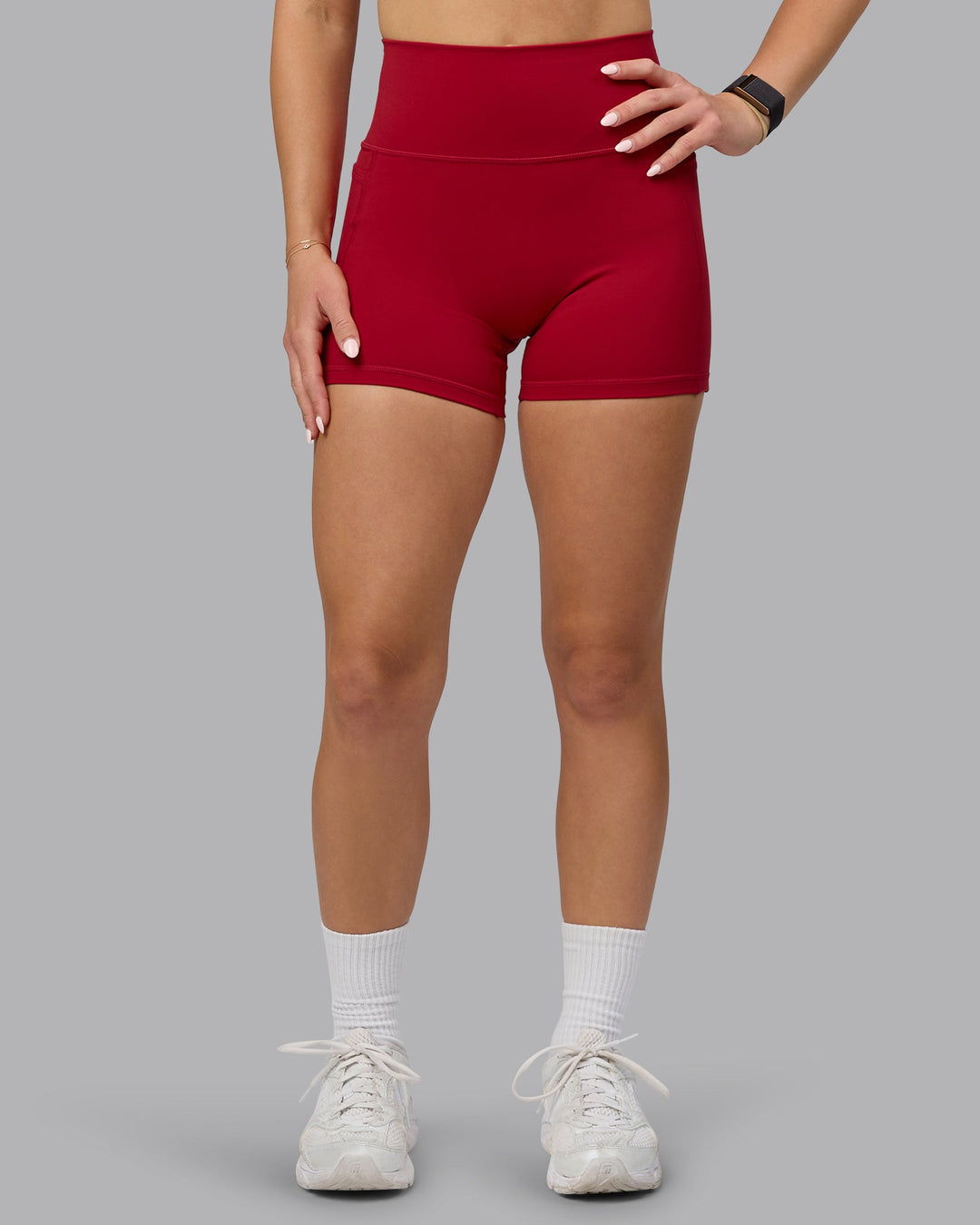 Woman wearing Fusion X-Short Tights with Pockets - Cherry Red