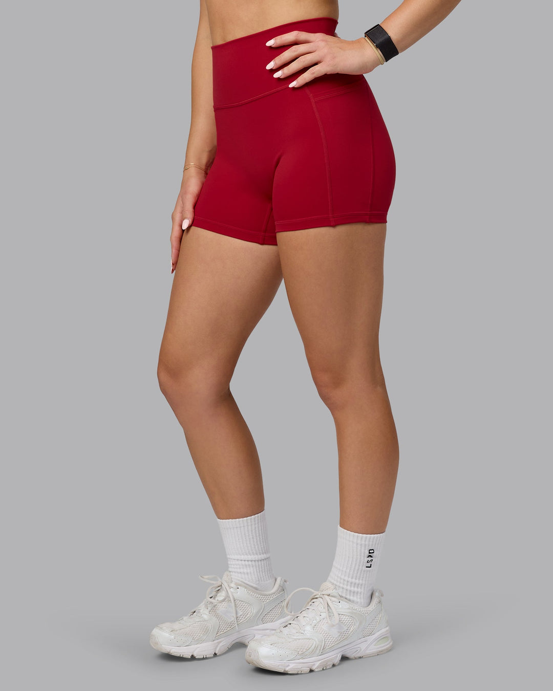 Woman wearing Fusion X-Short Tights with Pockets - Cherry Red