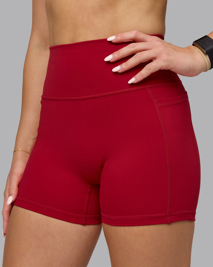 Woman wearing Fusion X-Short Tights with Pockets - Cherry Red
