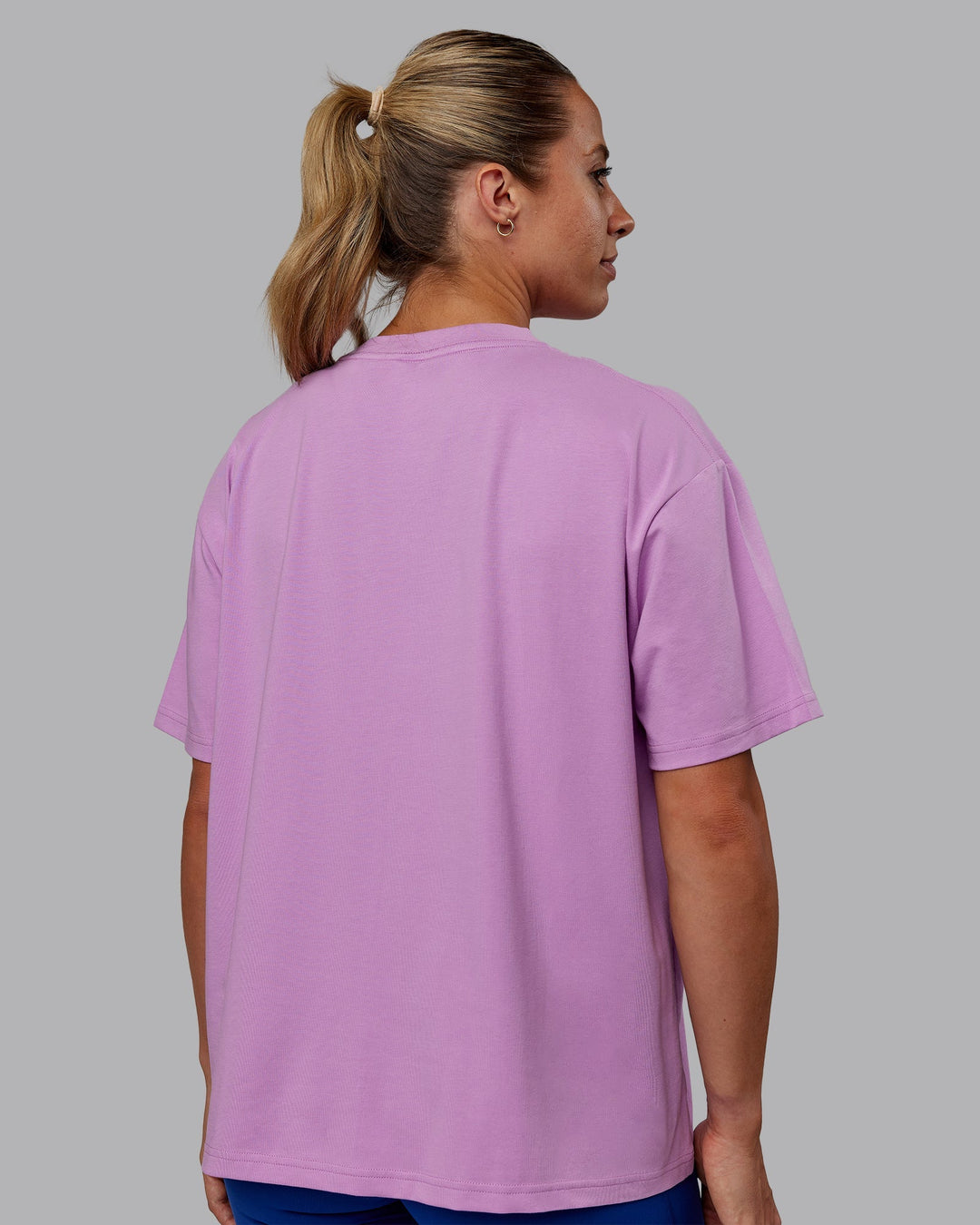 Woman wearing Go-To FLXCotton Oversized Tee - Light Violet-White