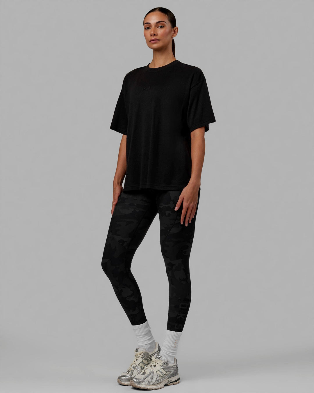 Woman wearing Go-To Modal Oversized Tee - Black-Black