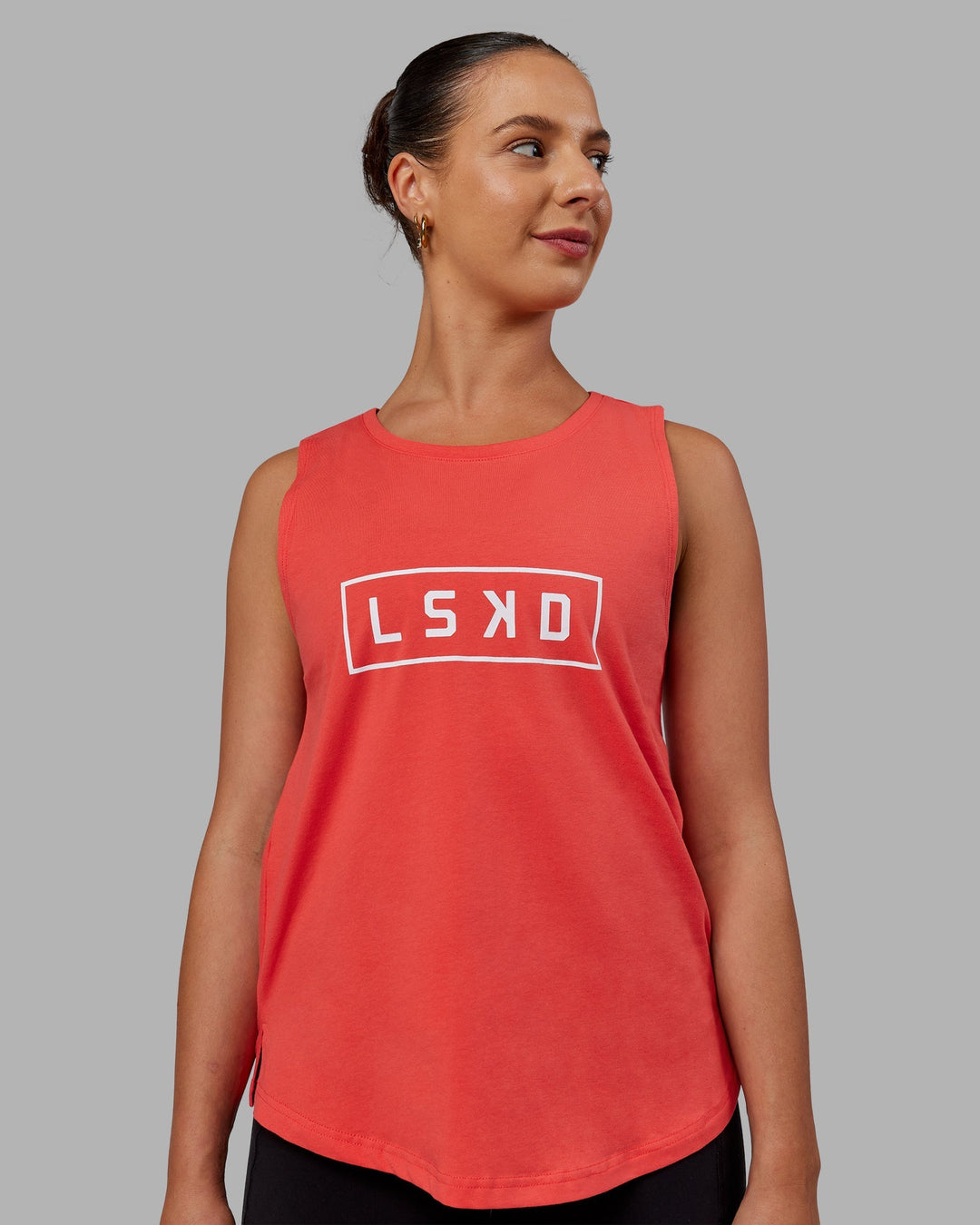 Woman wearing Luna FLXCotton Longline Tank - Cayenne-White