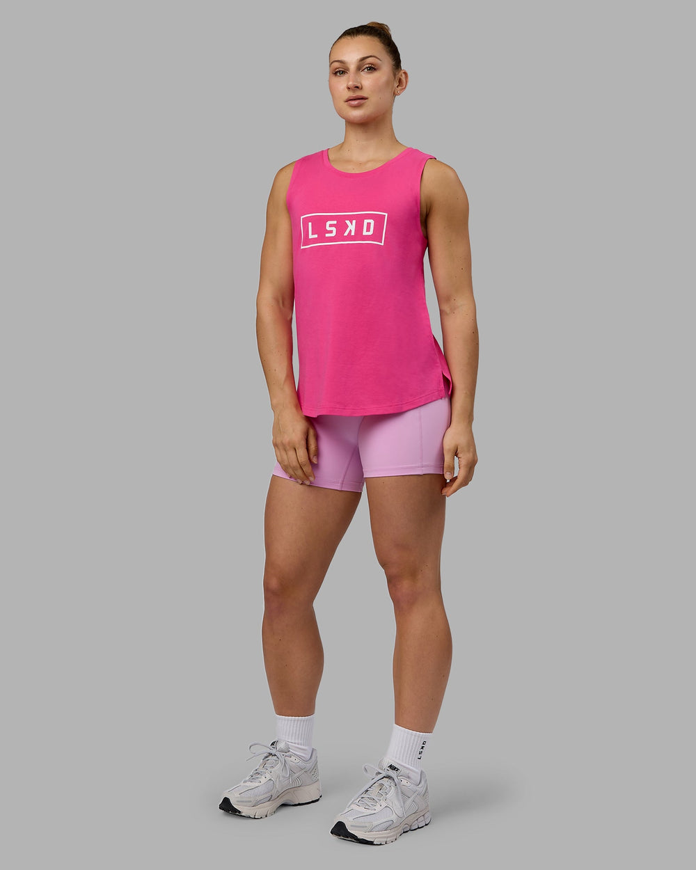 Luna FLXCotton Longline Tank - Ultra Pink-White