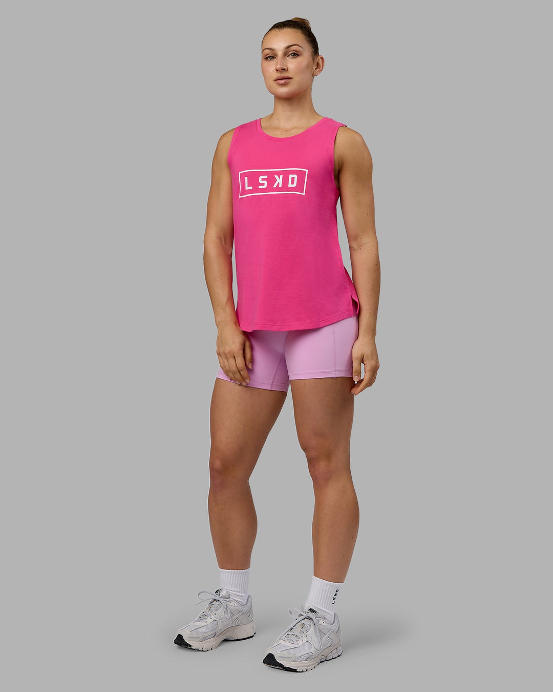 Luna FLXCotton Longline Tank - Ultra Pink-White