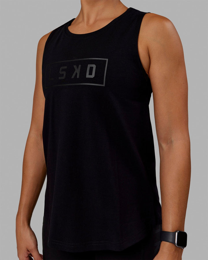 Woman wearing Luna FLXCotton Longline Tank - Black-Black
