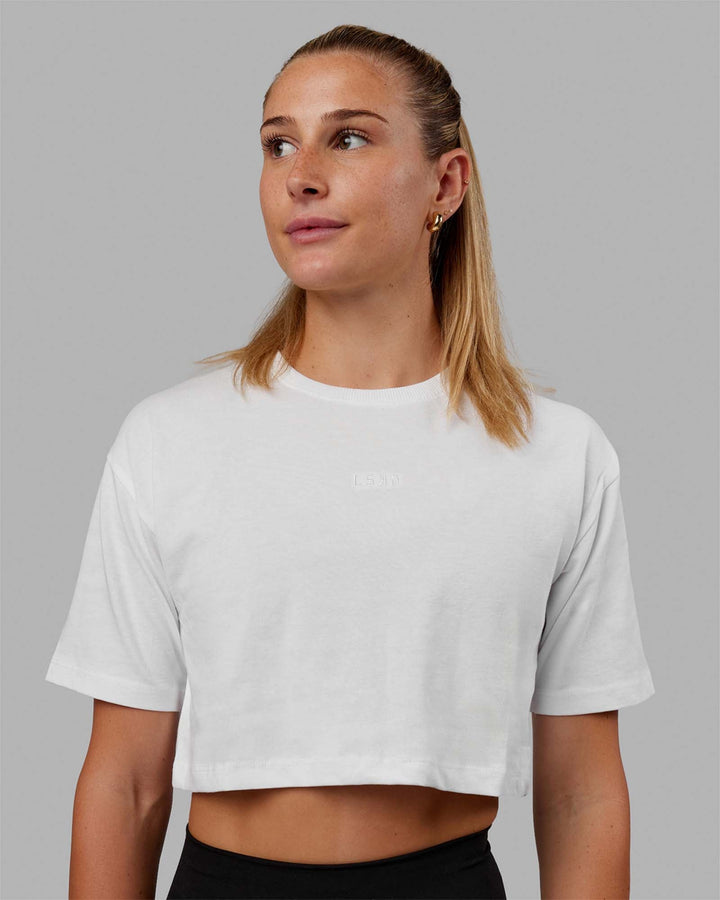 Woman wearing MVP Heavyweight Cropped Tee - White
